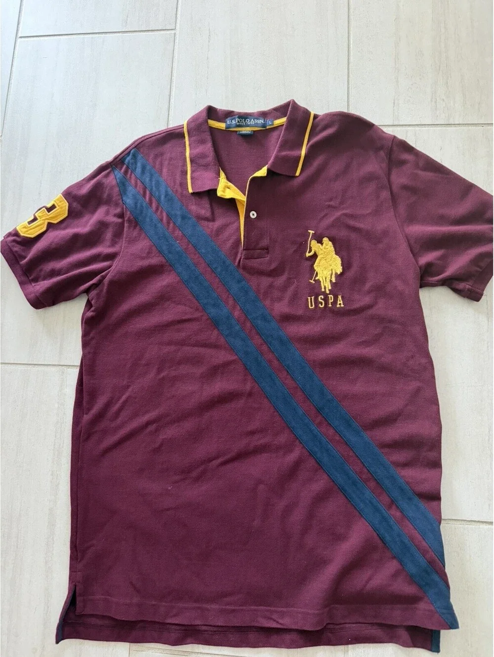 Vintage Polo Ralph Lauren Big Pony Polo Shirt Burgundy Blue Stripe Men's L